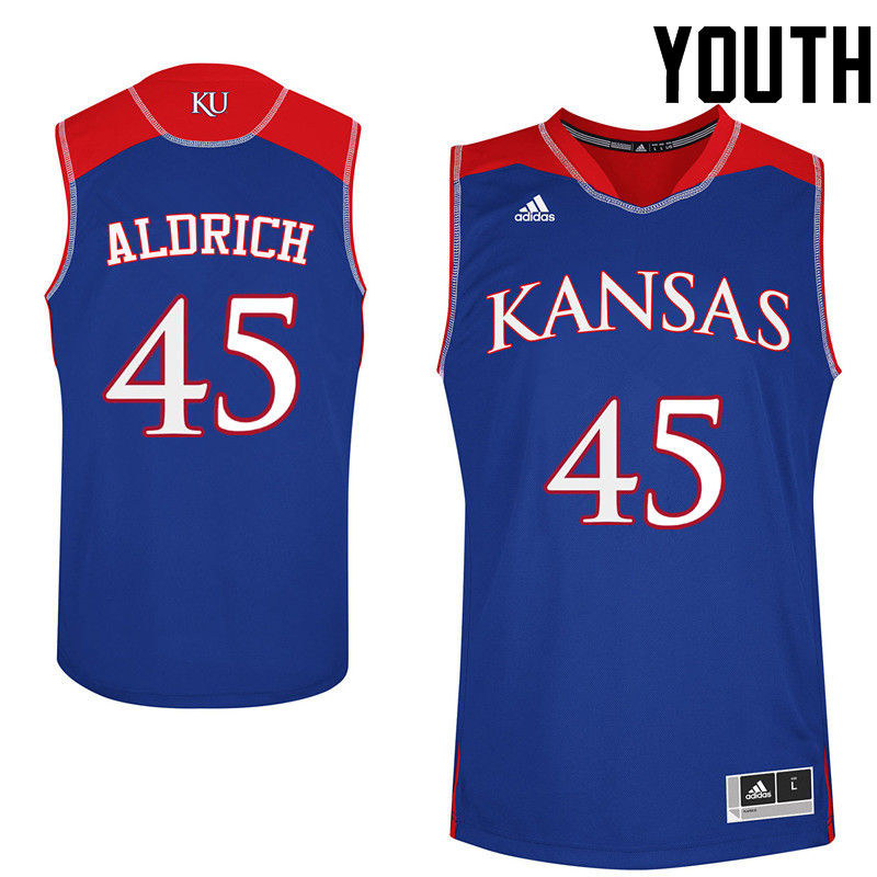 Youth Kansas Jayhawks #45 Cole Aldrich College Basketball Jerseys-Royals